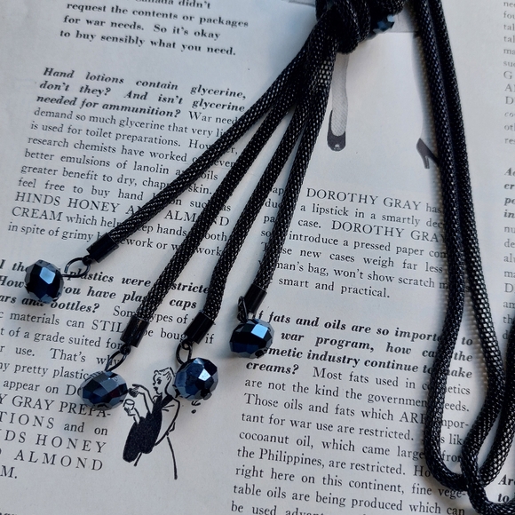 Long Necklace Thick Chain Linked Multi-Tone Black Dangle Crystal Strands - Picture 10 of 10